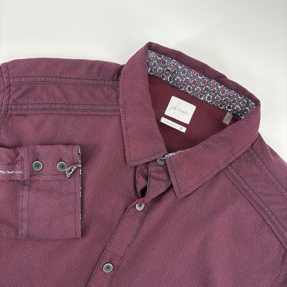 J.B. Holt Men's Large Maroon Standard Fit Long Sleeve Button Up Floral Collar‎